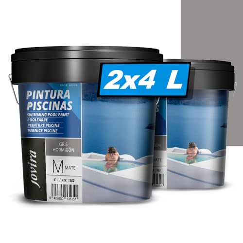 JOVIRA PINTURAS Pintura Piscinas al Agua. Protección y decoración de piscinas. (2x4 Litros, Gris Hormigon)