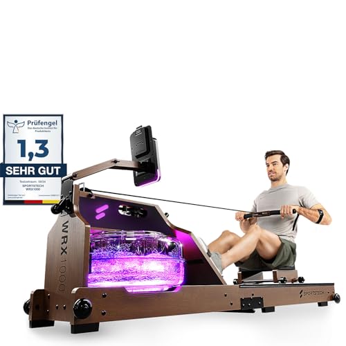 Sportstech Premium Wasser-Rudergerät mit LED-Wassertank, klappbar, App mit Workout Kursen+...