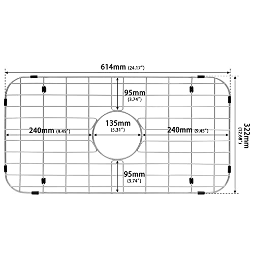 Zeesink Kitchen Sink Grid And Sink Protector,Kitchen Sink Protector Size 24 3/16" X 12 11/16",Stainless Steel Sink Protector Grid With Center Drain For Single Sink Bowl #TOP1