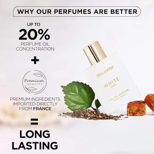 BellaVita Luxury White Oud Unisex Perfume for Women & Men (3.48 fl.oz) | Unisex Cologne Fragrance | Long-Lasting Luxury Oud Perfume Oil | Arabian Parfum for Women & Men | Vegan & Cruelty Free