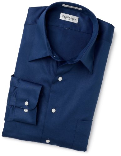 Van Heusen Men's Wrinkle Free Lux Sateen Long Sleeve Shirt,Blue Velvet,16 32/33