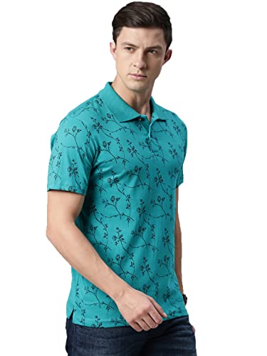 Image of KRYPTIC Men's 100% Cotton Flower Printed Polo T-shirt