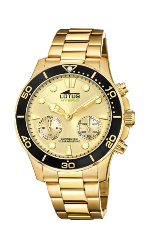 Lotus Orologio Connected Modello 18801/2 - Smartwatch Ibrido, Cassa 44,5 Mm, Quadrante Nero, Cinturino In Acciaio Bicolore, Collezione Connected Per Uomo