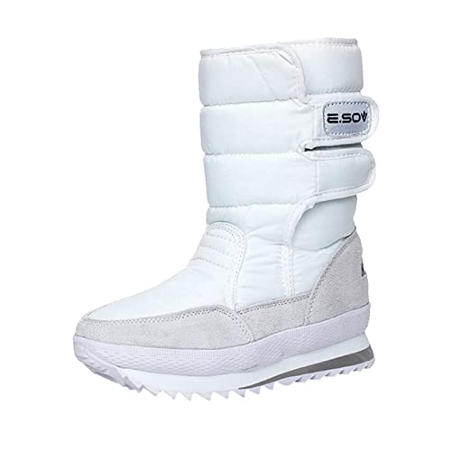 TDEOK Botas para mujer, botines para caminar, zapatos informales, botas de caña corta, forradas, botas largas de invierno, botas altas de invierno, botas cálidas, botas de nieve, Blanco, 38 EU Cover