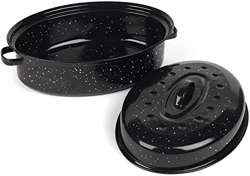 Comparison: Best Blue Speckled Roasting Pan 8 16 Inch Roasting Pan with Lid - Covered Oval Roaster - Enamel Carbon Steel Roaster Pot - Excellent Heat Distribution and Non-sticky - for Turkey Chicken Meat & Vegetables -Birthday and Holiday gifts