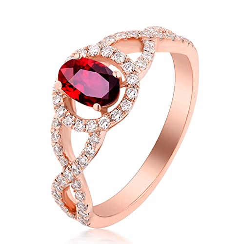 WSX Real Gold Ruby Halo Ring for Women Lab Created Oval Ruby Diamond Engagement Wedding Infinity Ring for Bridal Set