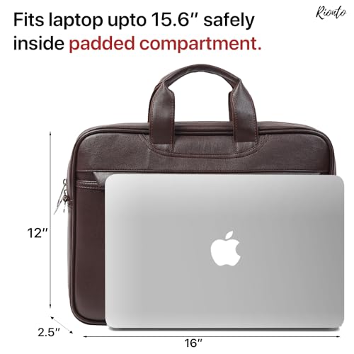 Image of RIONTO Edge Vegan Leather Laptop Bag for Men Office Use | Upto 15.6 inch | Mobile & Pen Compartment with Multiple Organizers | Professional Office Bag for Man & Women