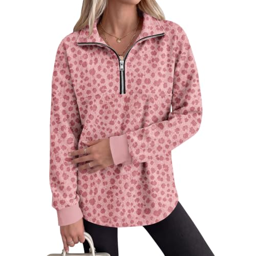 Gumipy Quarter Zip Pullover Women Leopard Print Casual Pullover Sweatshirt - image 5