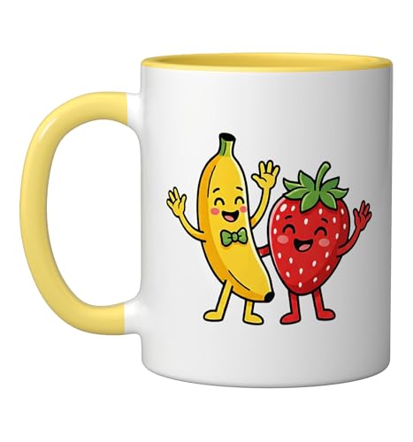 Taza de cerámica con diseño de banana y fresa, 11 oz miniatura 1