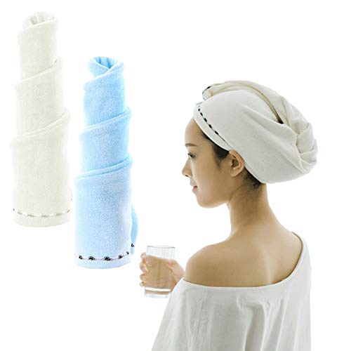 Original Hair Towel, Ultra Absorbent & Fast Drying Microfiber Towel for Fine & Delicate Hair Turban Microfiber Drying Bath Shower (White & Blue)