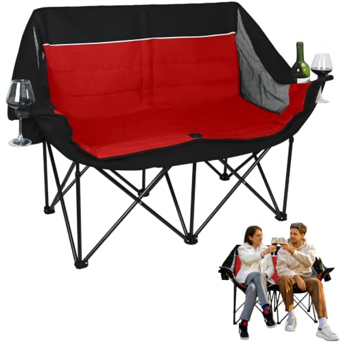 Image of 700LBS 2-Person Heavy Duty Double Camping Chair Loveseat Red