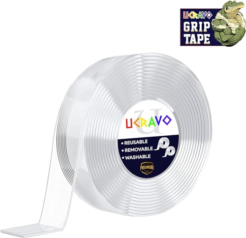 UCRAVO Double Sided Tape Heavy Duty - Multipurpose Removable Traceless Arts and Craft Tape for Walls，Washable Reusable Strong Sticky Strips Grip Tape- Heavy Duty (1mm- 3Meter)…