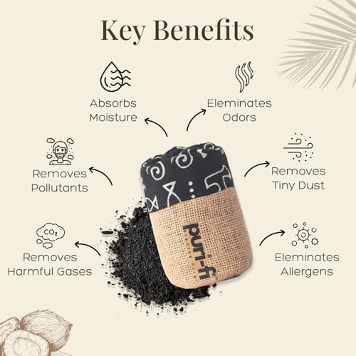 Image of Puri-Fi Breathe Pure | Charcoal Air Purifier (Black Doodle) - Non-Electric, Reusable Odor & Moisture Absorber with Coconut Shell Charcoal for Home, Car, Closet & Office. 250g, Pack of 2