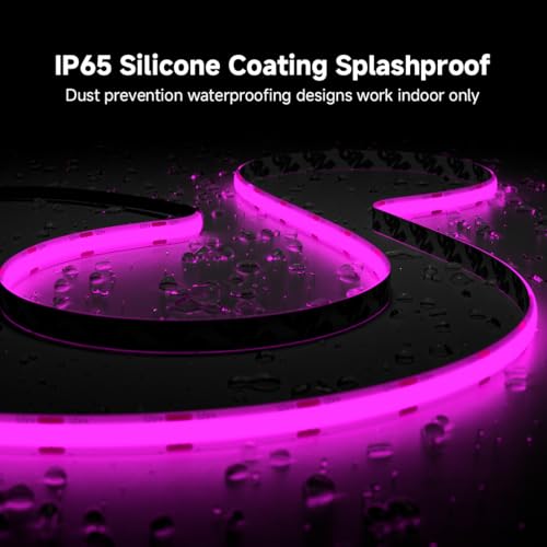 Image of BTF-LIGHTING FCOB IP65 Waterproof Purple Color COB LED Strip 16.4FT DC12V 480LED /m 8mm Width Flexible High Density CRI 90+ Dimmable LED Light for Home Indoor Decor(No Controller or Adapter)