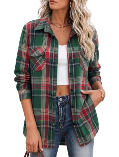 Image of Zeagoo Flannel Shirt Women Plaid Button Down Shackets Long Sleeve Fall Tops | Cotton Brushed Flannel Shirts Lightweight Loose Fit Blouse Business Casual Office Outfits 2026 Fashion Summer Western Clothes