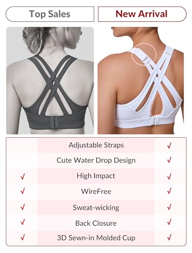 Image of Yvette Women's High Impact Sports Bra for Running | High Support, No Bounce, Large Bust, Pickleball, Gym Workout, Adjustable Straps, Crisscross Back, Wireless, Sewn in Pads