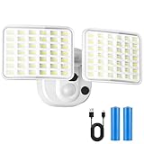 YTKIH Wiederaufladbare Außenlampe mit Bewegungsmelder, Batteriebetriebene Akku Lampe (1–3 Monate Laufzeit),LED Strahler mit Bewegungsmelder außen, USB aufladbar für Garage,Garten,Hof,Haustür (Weiß)