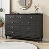 Ecacad tall 9 drawer double dresser with carved drawer fronts solid legs 551 l black modern wood storage chest of drawers for bedroom living room fitting room  urban country home decor
