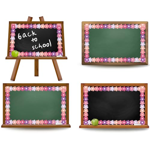Image of Whaline 32.8ft Preppy Hippie Flower Bulletin Board Borders Y2K Pink Purple Flower Die-Cut Rolled Bulletin Board Trim for School Classroom Office Decor