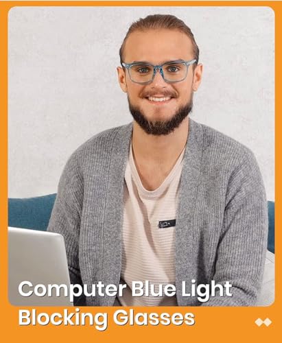Image of Blue Light Blocking Computer Glasses for Men & Women, Square TR90 Lightweight Eyeglasses Frame, Anti Eye Strain UV Protection, Clear Lens for Gaming Office Reading