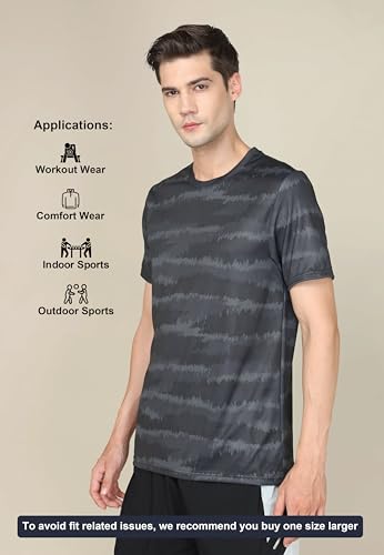 Image of TECHNOSPORT Men's Polyester Slim Fit All Over Print Crew Neck Half Sleeve T-Shirt with Technocool+,SPF50+ and Quick Dry