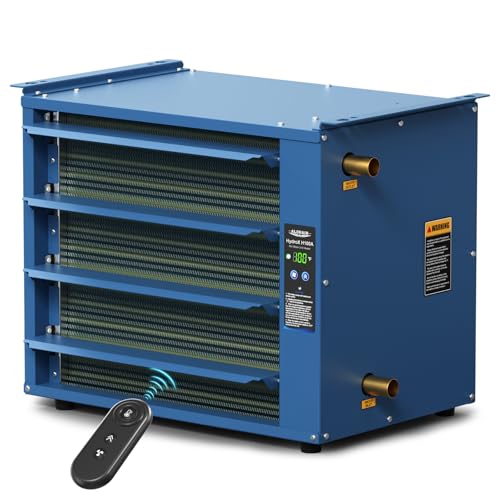 ALORAIR 100 000 BTU Hydronic Hanging Heater H100A Copper Tube Multiple Connection Types Energy-Efficient Heating Quiet 1000CFM Blower Hot Water & Steam Compatible Garage/Warehouse Heater