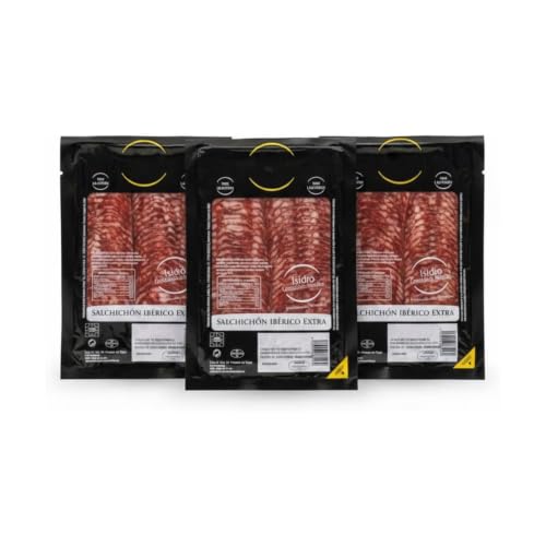 Salchichón Ibérico Extra - Pack 3 Unidades 200g - (Total 600g) - Embutido Tradicional - Sin Gluten y Sin Lactosa - Isidro González Revilla - Envasado al Vacío Formato Ahorro - NEXU