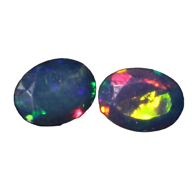 Opale noire facettée AAA | Paire de pierres précieuses ovales pour bijoux