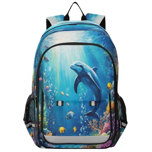 Sac à dos ordinateur portable avec compartiment antichoc et motif dauphin pour adolescents