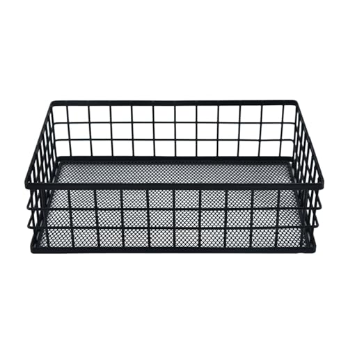 Dualoai デスクトップ収納バスケット、鉄メッシュ棚、ポータブルオーガナイザー、メッシュ収納ボックス、家庭、キッチン、寝室用収納箱, 黒