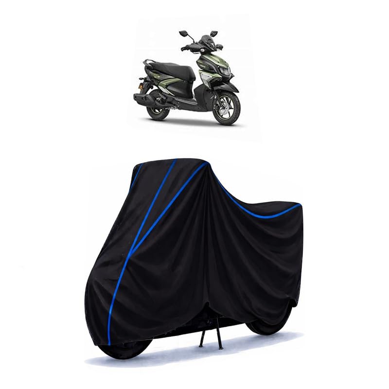 Image of Scooty Cover Water Resistant for Ray ZR DLX Disc | Universal Scooter & Bike Cover | Heavy Duty UV Dust, Rain & Scratch Protection | Elastic Fit All Weather Indoor Outdoor | Black with Blue Piping