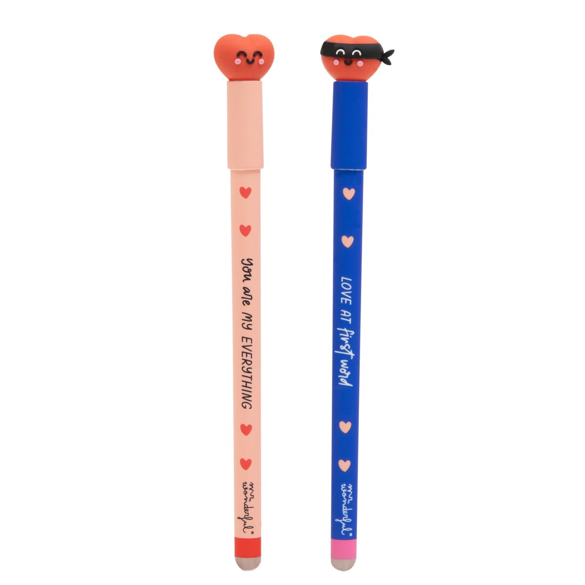 Mr. Wonderful - Set De 2 Stylos Effaçables Bo-Bo Click! (Champignon & Cochon) | Gomme Intégrée | Encres Bleue & Noire