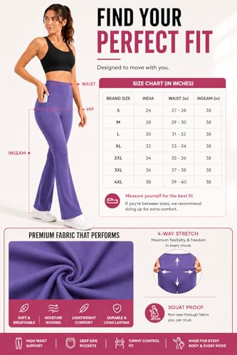 Image of Women's High Waist Bootcut Yoga Pants with Pockets | Flared Leggings for Women | Stretchable Gym Workout Pants | Tummy Control Activewear | Lounge & Travel Wear