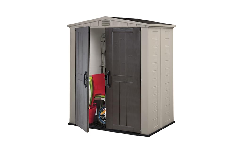 Keter Factor 6x3- Caseta de jardín Exterior 2m2, 178 x 113,5 x 208 cm, con Suelo y Escuadra incluida, Color Marrón/Beige