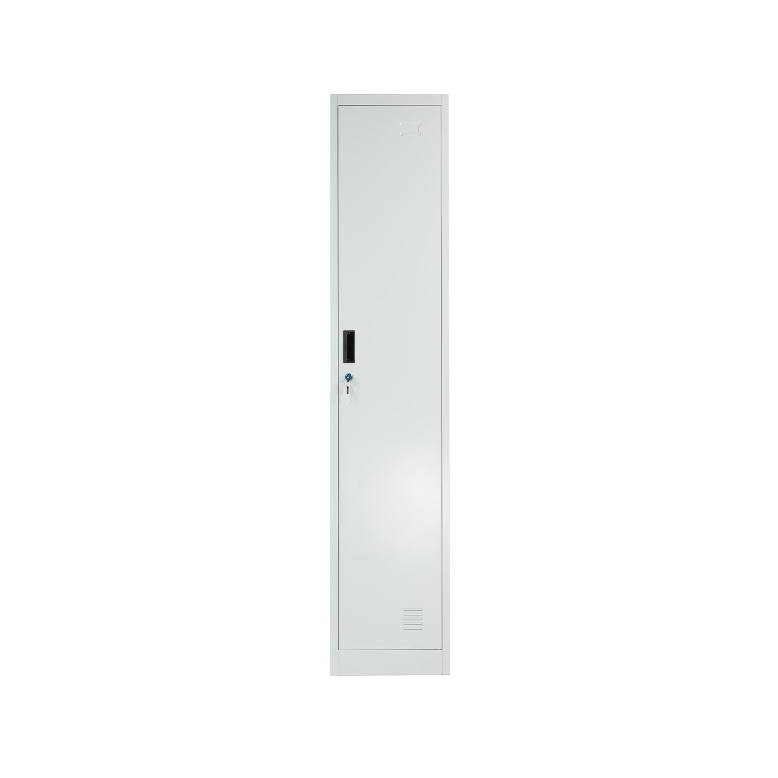 Taquilla Vestuario metálica 1 Puerta Blanca RAL 9016-185x38x45 cm con Cerradura, balda y Barra Interior - Incluye Llave | Armario metálico Estrecho Garaje Oficina Locker