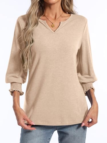 PGANDS Women's 3/4 Sleeve V Neck T Shirts Ruffle Sleeve Summer Casual Tops2