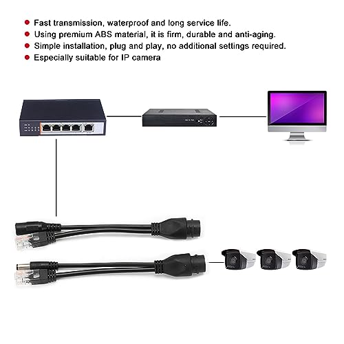 5 pares adaptador divisor Ethernet POE, inyector POE DC 12V para cámara IP, compatible IEEE802.3af con cable Cat5/5e/6 soporta transmisión hasta 50m (negro) miniatura 3