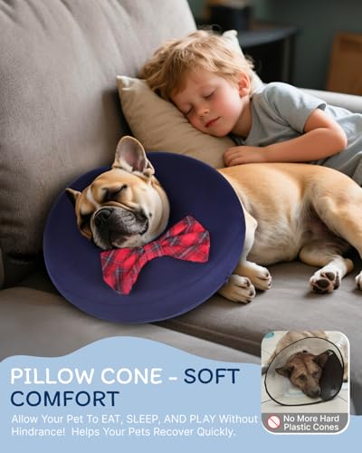 Image of MIDOG Inflatable Dog Cone, Soft Donut Recovery Collar, Bow Tie, Large | Neck 15-20in, inflatable PVC bladder, nylon cover machine-washable, post-surgery anti-lick, thread collar loops