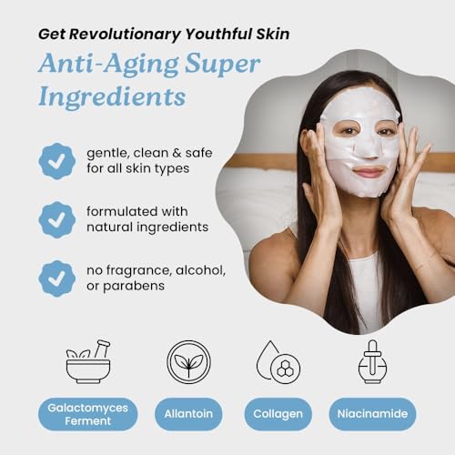 Image of GLOKORE Bio Collagen Face Mask, Overnight Hydrating Face Mask with Hyaluronic Acid, Peptides & Niacinamide, Firming & Plumping Skincare for Glowing-Looking Skin (Pack of 4)