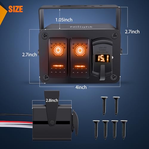 Nilight 2 Gang Rocker Switch Box 12V SPST ON Off Orange LED Waterproof by Nilight - Image 5