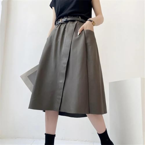 Alloaone Women Winter Genuine Leather Belt Short Solid White Zippers Decorate Punk Mini Skirt Brown XL steampunk buy now online