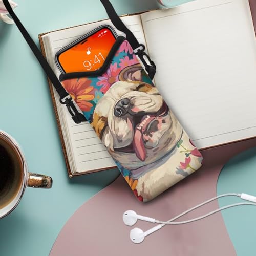Bulldog Daisy Print Crossbody Bag Compact Cell Phone Shoulder Travel Purse Holder Cell Phone Purse for Women Men with Adjustable Strap Protective Phone Bag2