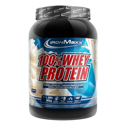 IronMaxx 100% Whey Protein Pulver 900g - Neutral | Cremiger Eiweißshake mit BCAAs & EAAs | High Protein, Low Carb & zuckerarm | Ideal für Muskelaufbau & Fitness