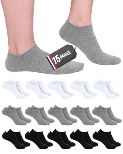 POPYS® 15 Paires Chaussettes hommes | Chaussetes femmes | Chaussette femme basse | Socquettes femmes | (FR/ES, Numérique, 35, 40, Taille normale, Taille normale, 15 Paires Noir, Blanc, Gris)