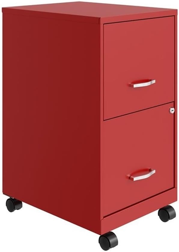 Space Solutions 2 Drawer Metal Mobile File Cabinet with Lock, Letter Size, Red, Fully Assembled