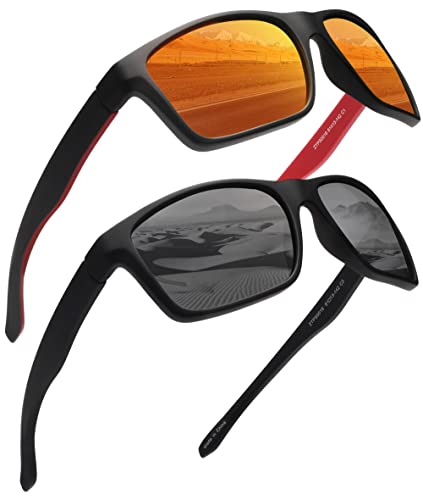 JIM HALO Polarizadas Deportivas Gafas de Sol de Espejo Wrap Alrededor Conducir Pescar Hombre Mujer(Naranja Espejo+Gris)