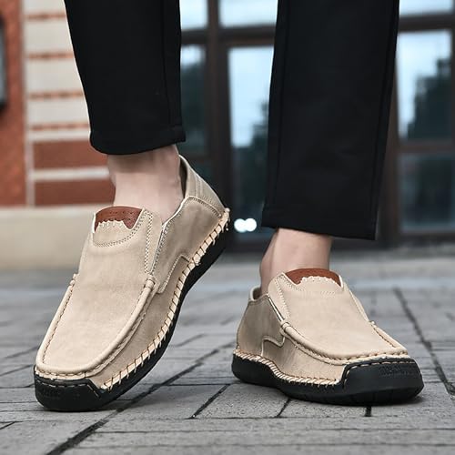 Mens Loafers Casual Slip on Shoes Business Lightweight Refreshing Classic Slippers Walking Driving Apricot3