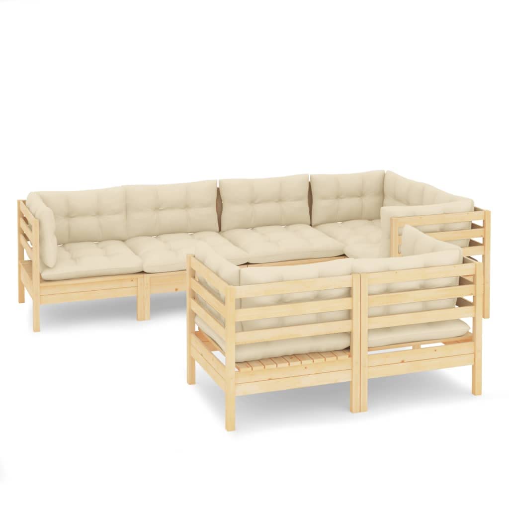 Juego de salón de jardín de 7 piezas, de madera de pino maciza, conjunto de asientos modulares para terraza y jardín, muebles de terraza, incluye cojines de crema, modular ampliable