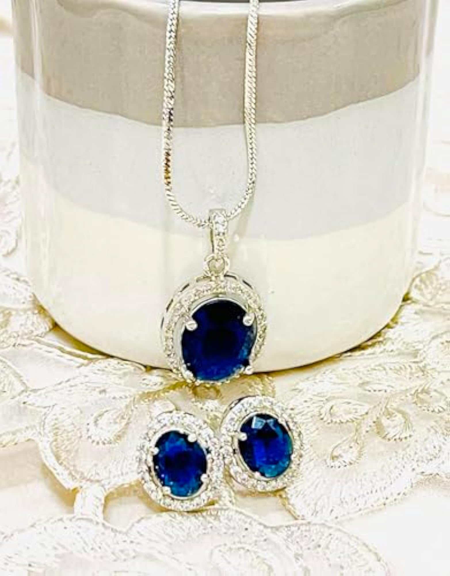 Indigo Oval Grand Pendant Set with Sapphire Crystal