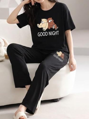 Image of SMOWKLY Women's Premium Stylish Cute Print Top with Pajama Comfy Loungwear